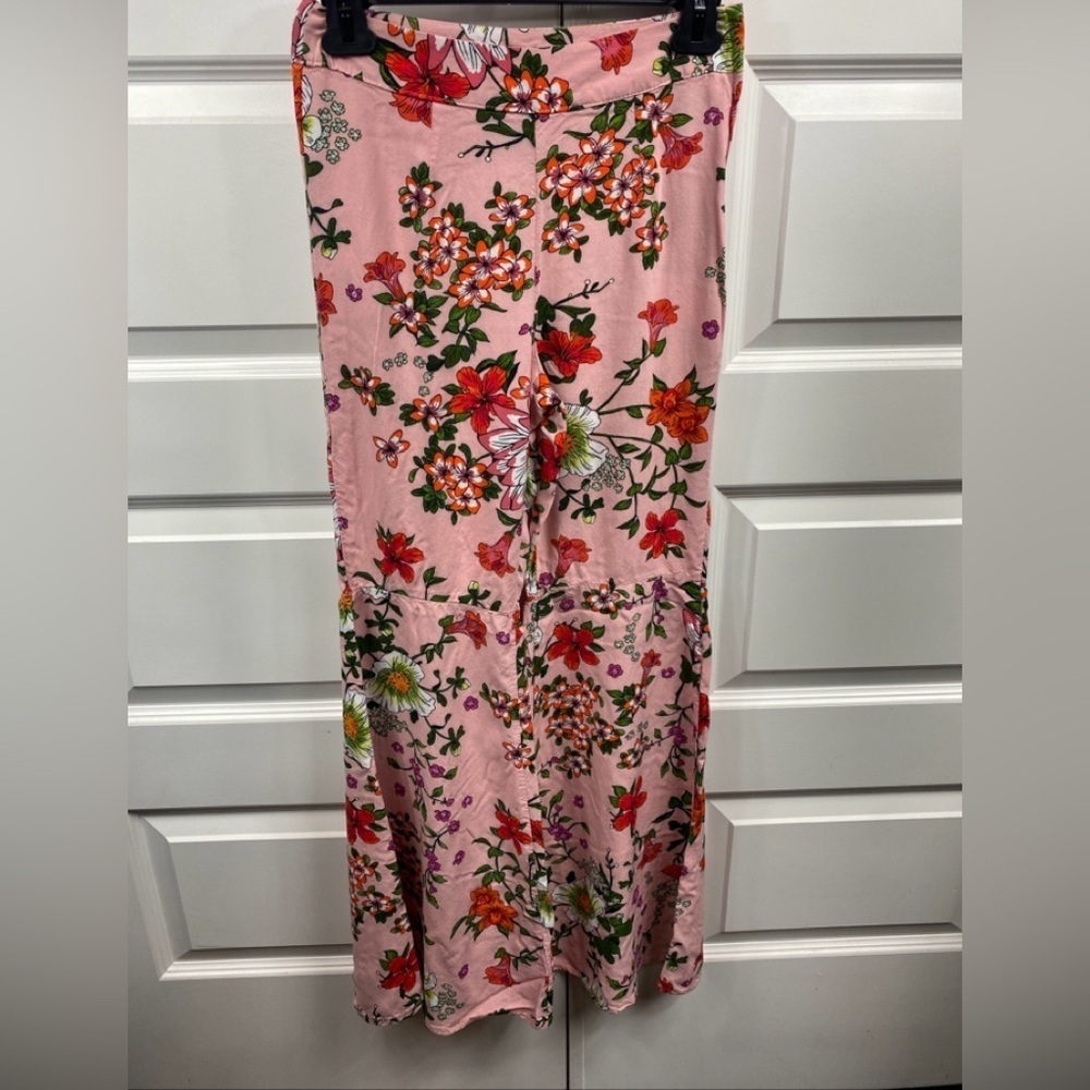 Floral Bell Bottom Pants Womens Sz S Pink Hippie Boho Cottage City New Look